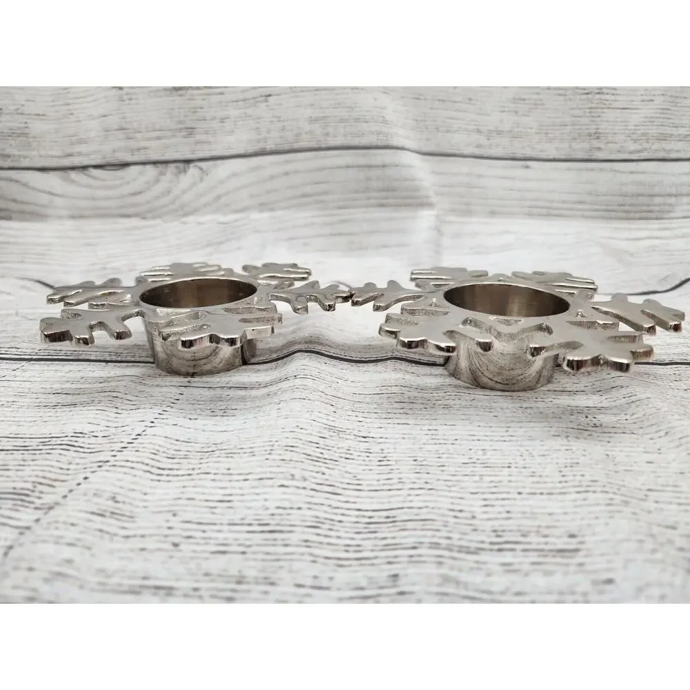Crate & Barrel Snowflake Votive Candle Holders Chrome Silver Set of 2
